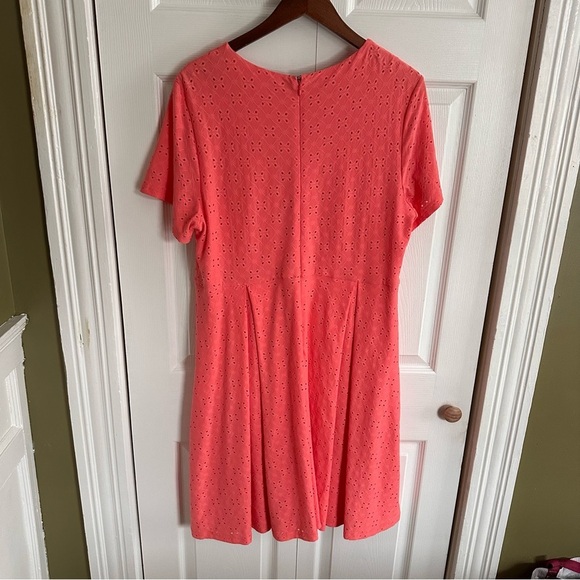 1X Hutch Anthropologie Coral Eyelet Box Pleat Fit & Flare Dress with Pockets - Picture 2 of 10